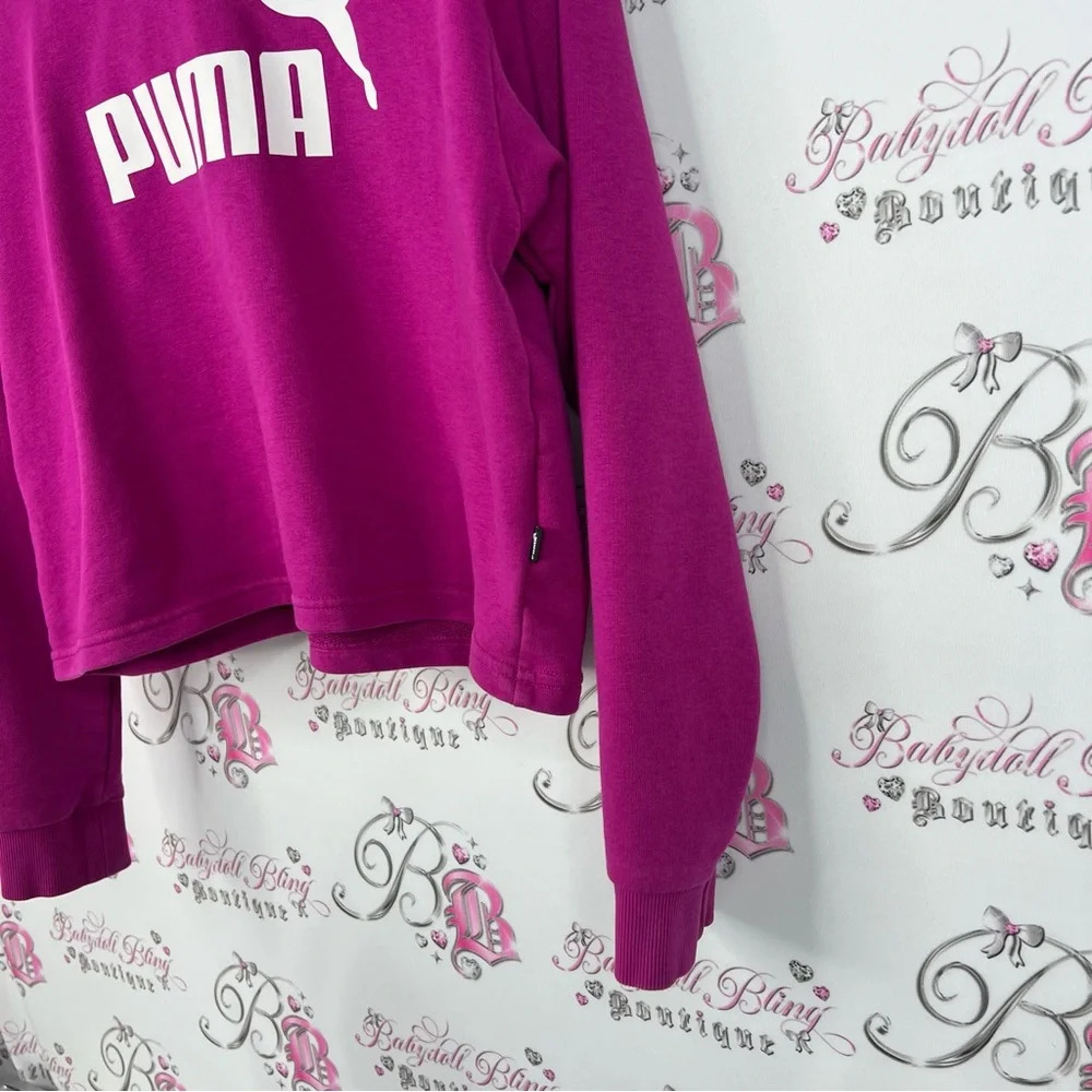 PUMA hoodie sweater logo white Women's Magenta Cropped Hoodie warm cozy - Picture 4 of 10